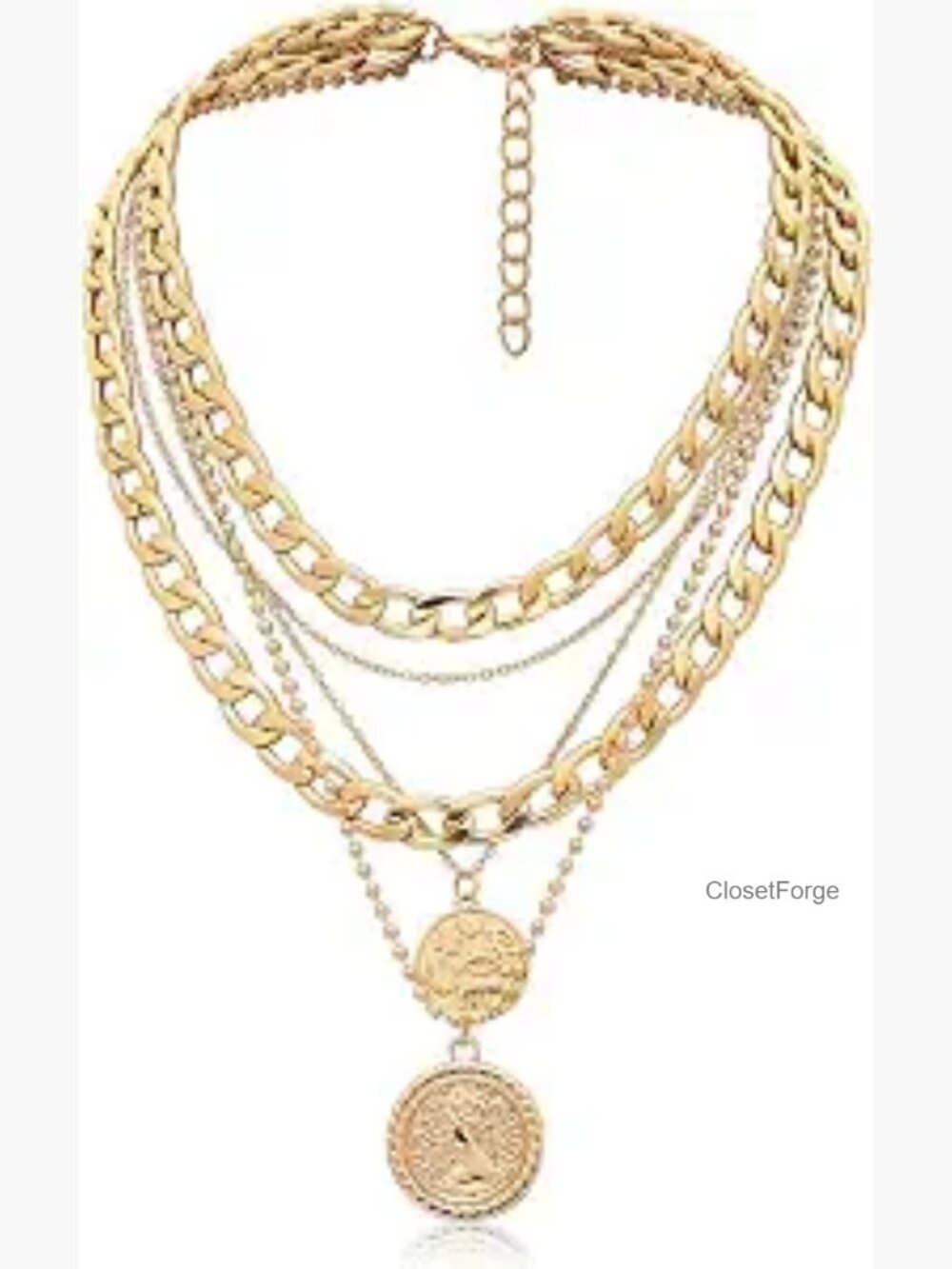 Boho Layered Coin Pendant Necklace Set Adjustable Chain 5-in-1